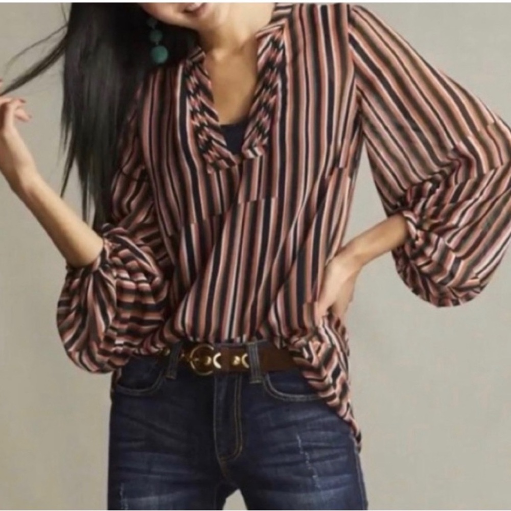 CAbi #5519 The Ultimate Multicolor Stripe Blouse Sheer medium - Picture 2 of 10